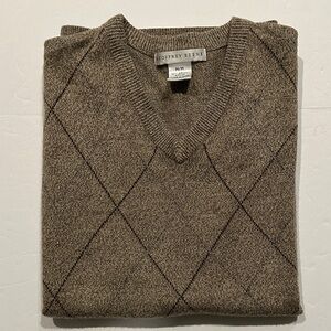 Geoffrey Beene Tan V-Neck Argyle Sweater Vest Size Medium